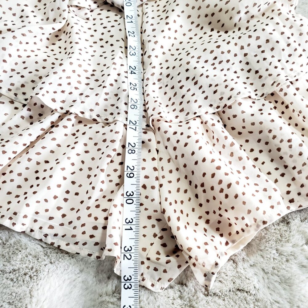 Polly Cream Polka Dot Wrap Romper Dress Sz US 10 Boho Ruffle Mini Tie Waist - Picture 9 of 11